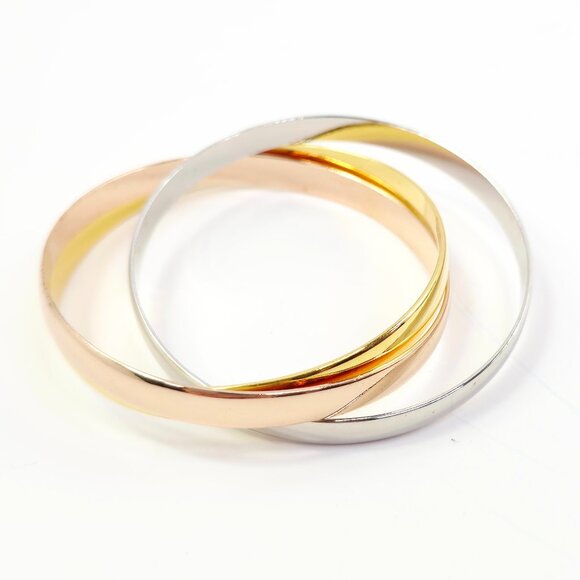 Milor Italy Women's Bronze Tri-Color Plated Interlocked Bangles - Picture 4 of 5